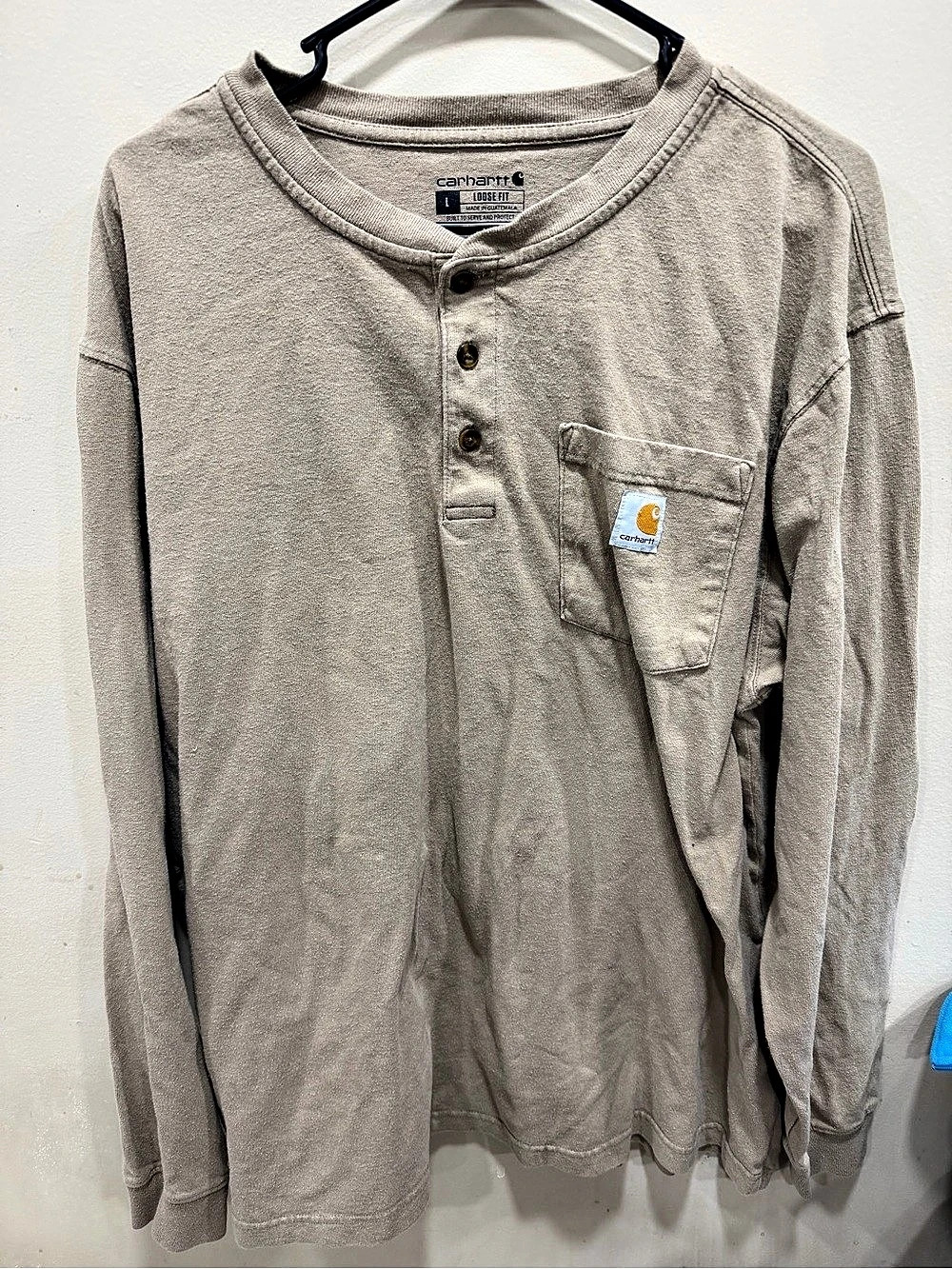 Carhartt Loose Fit Heavyweight Long-Sleeve Pocket Henley K128 Brown Large